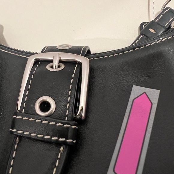 Coach Black Crossbody Bag with Buckle Detail and White Stitching - Picture 13 of 15